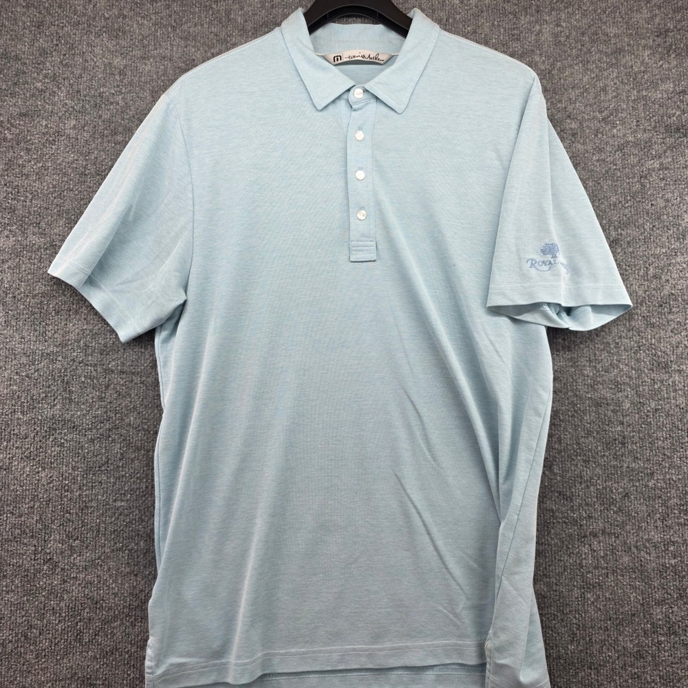 TravisMathew Mens Light Blue Royal‎ Oaks Embroidered Pima Cotton Polo Shirt L